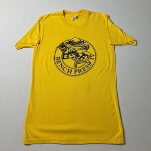 Vintage Stedman Mingles Yellow Mens Size M Bench Press Classic T Shirt